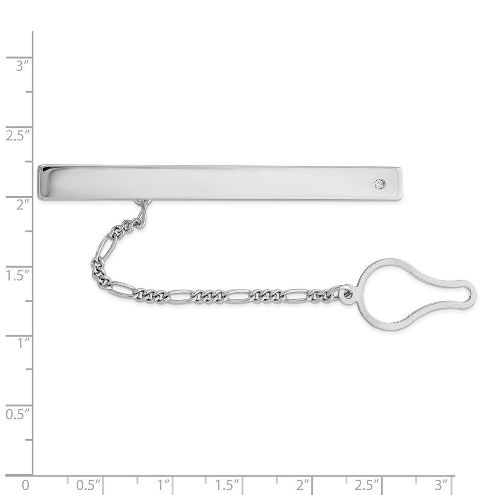 Sterling Silver Rhodium Plated with CZ Tie Clip (QQ526)