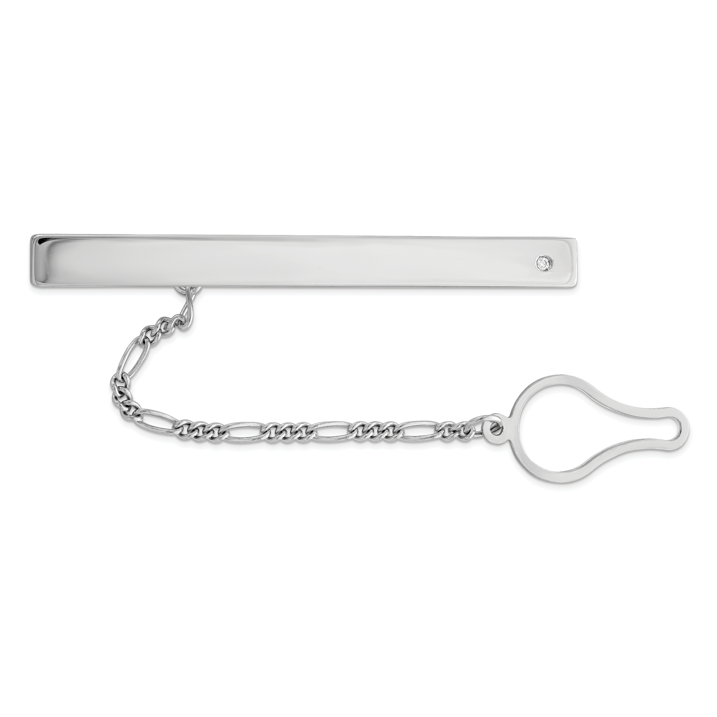 Sterling Silver Rhodium Plated with CZ Tie Clip (QQ526)