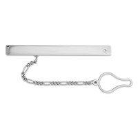 Sterling Silver Rhodium Plated with CZ Tie Clip view 1