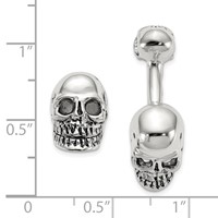 Sterling Silver Antiqued Black Ink Texture Moveable Skull Cuff Links view 3