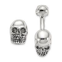 Sterling Silver Antiqued Black Ink Texture Moveable Skull Cuff Links view 1