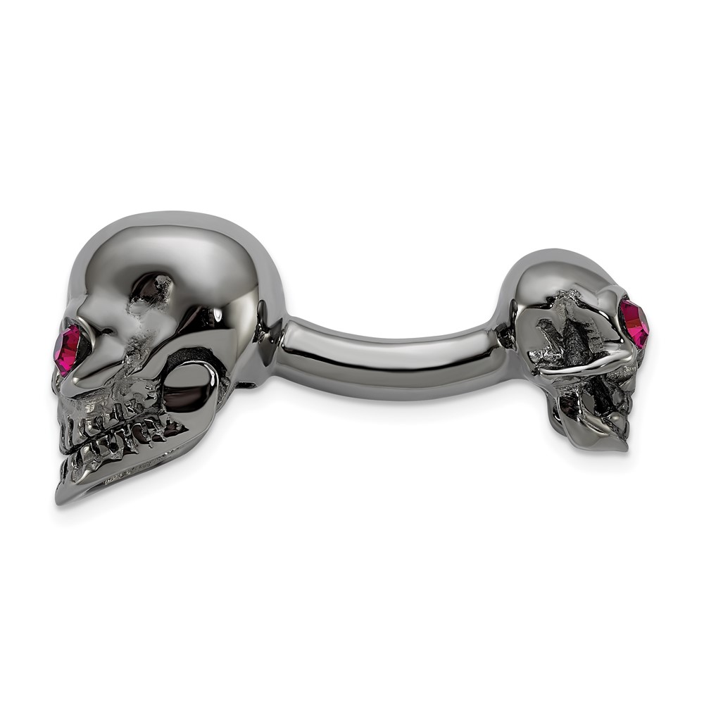 Sterling Silver Ruthenium Plated Crystal Movable Skull Cuff Link (QQ552)