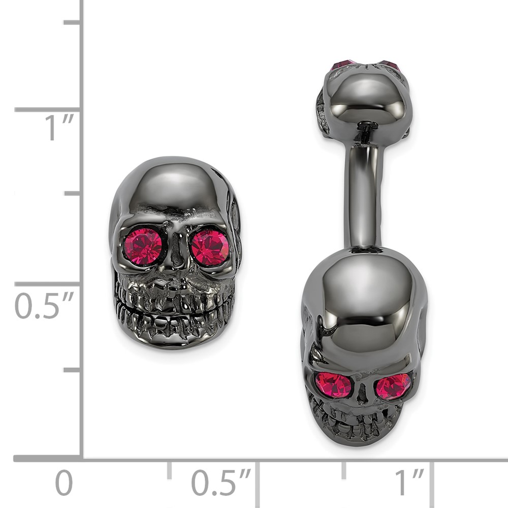 Sterling Silver Ruthenium Plated Crystal Movable Skull Cuff Link (QQ552)