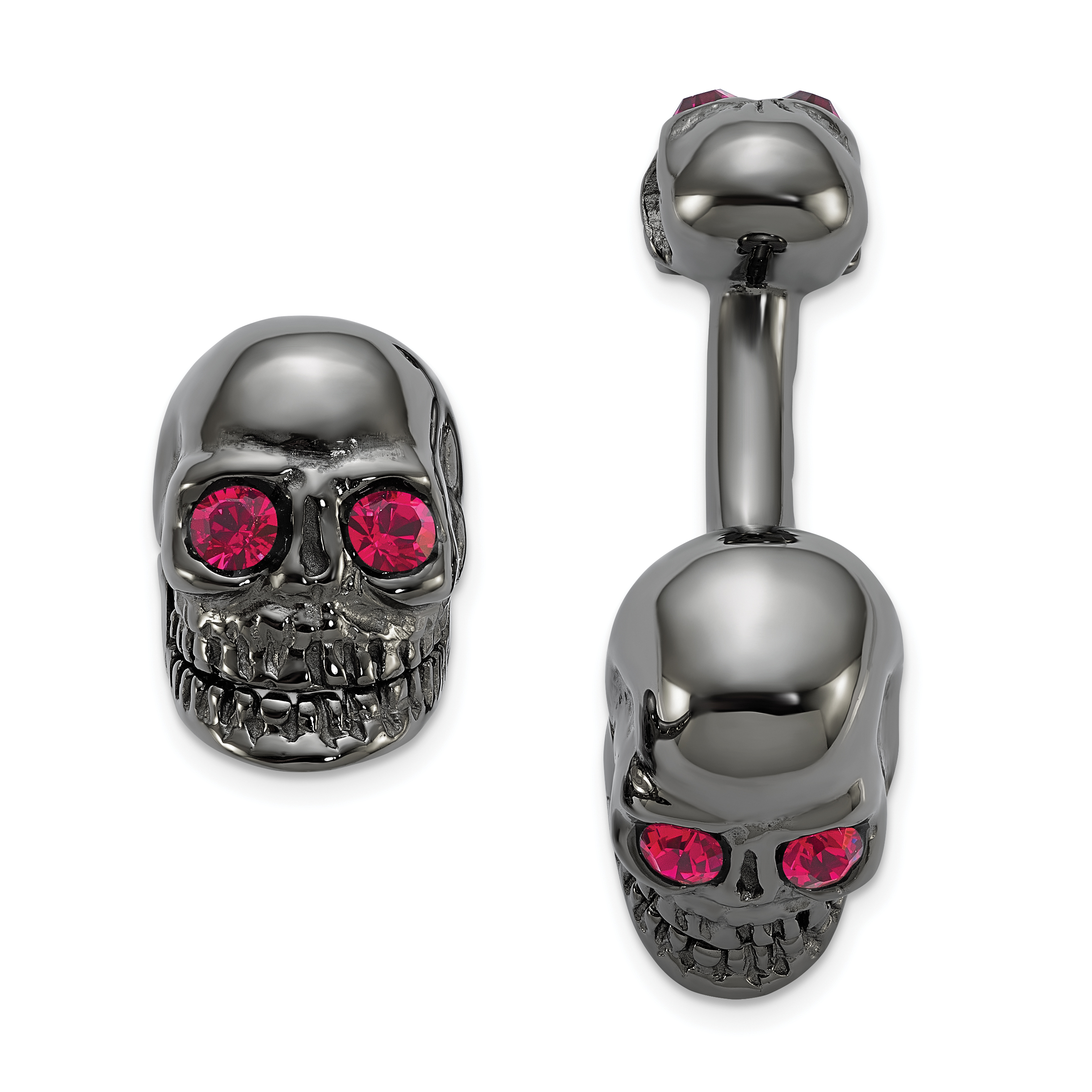 Sterling Silver Ruthenium Plated Crystal Movable Skull Cuff Link (QQ552)