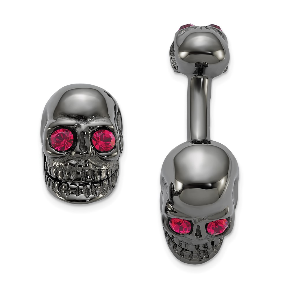 Sterling Silver Ruthenium Plated Crystal Movable Skull Cuff Link (QQ552)
