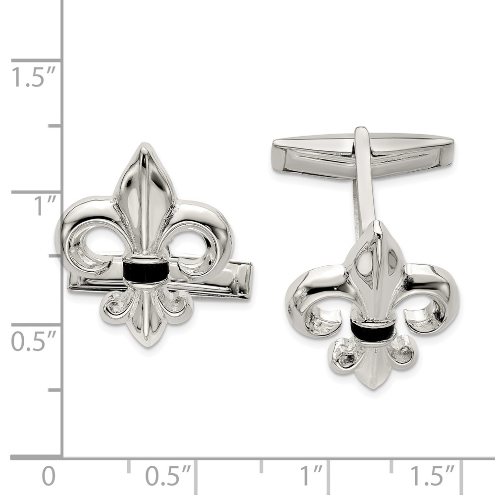 Sterling Silver Fleur De Lis w/Onyx Cuff Links (QQ556)