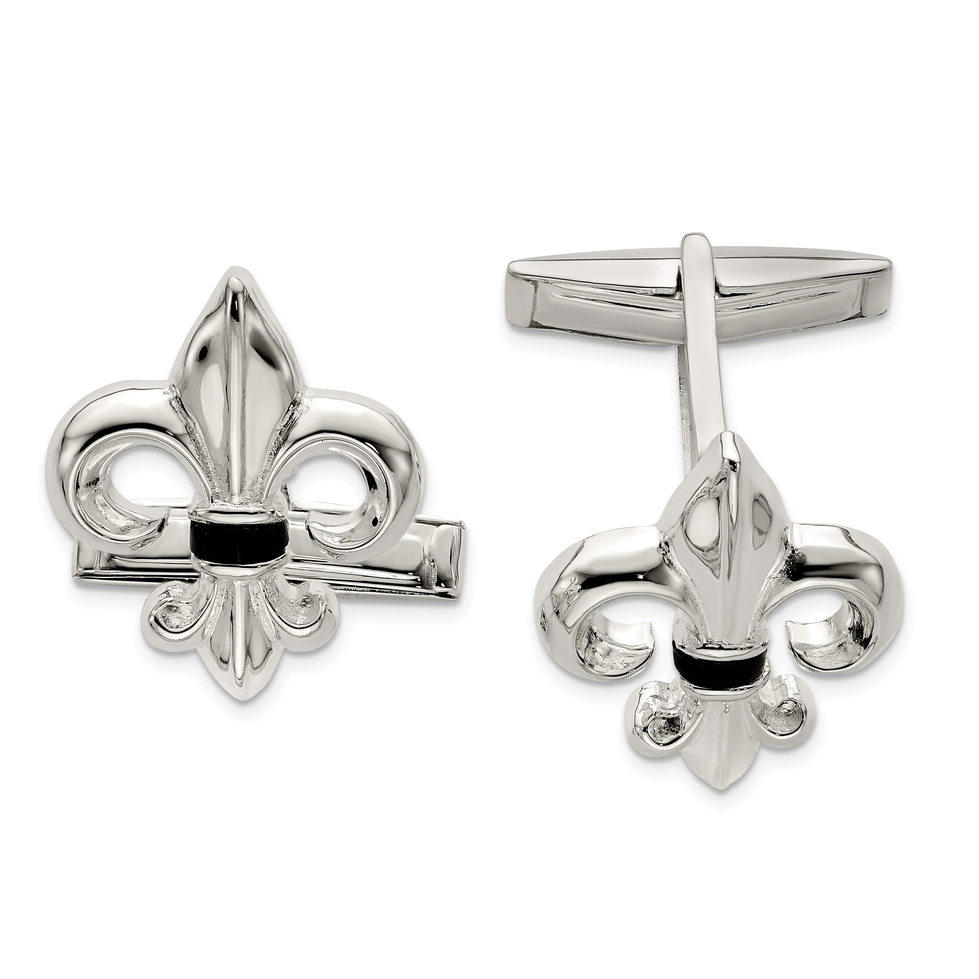 Sterling Silver Fleur De Lis w/Onyx Cuff Links (QQ556)