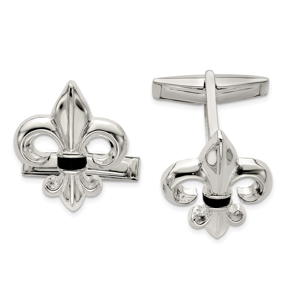 Sterling Silver Fleur De Lis w/Onyx Cuff Links (QQ556)