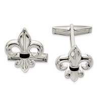 Sterling Silver Fleur De Lis with Onyx Cuff Links view 1