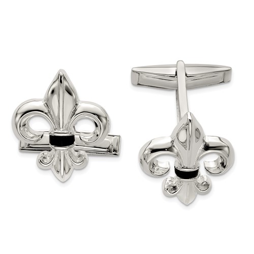 Sterling Silver Fleur De Lis W Onyx Cuff Links