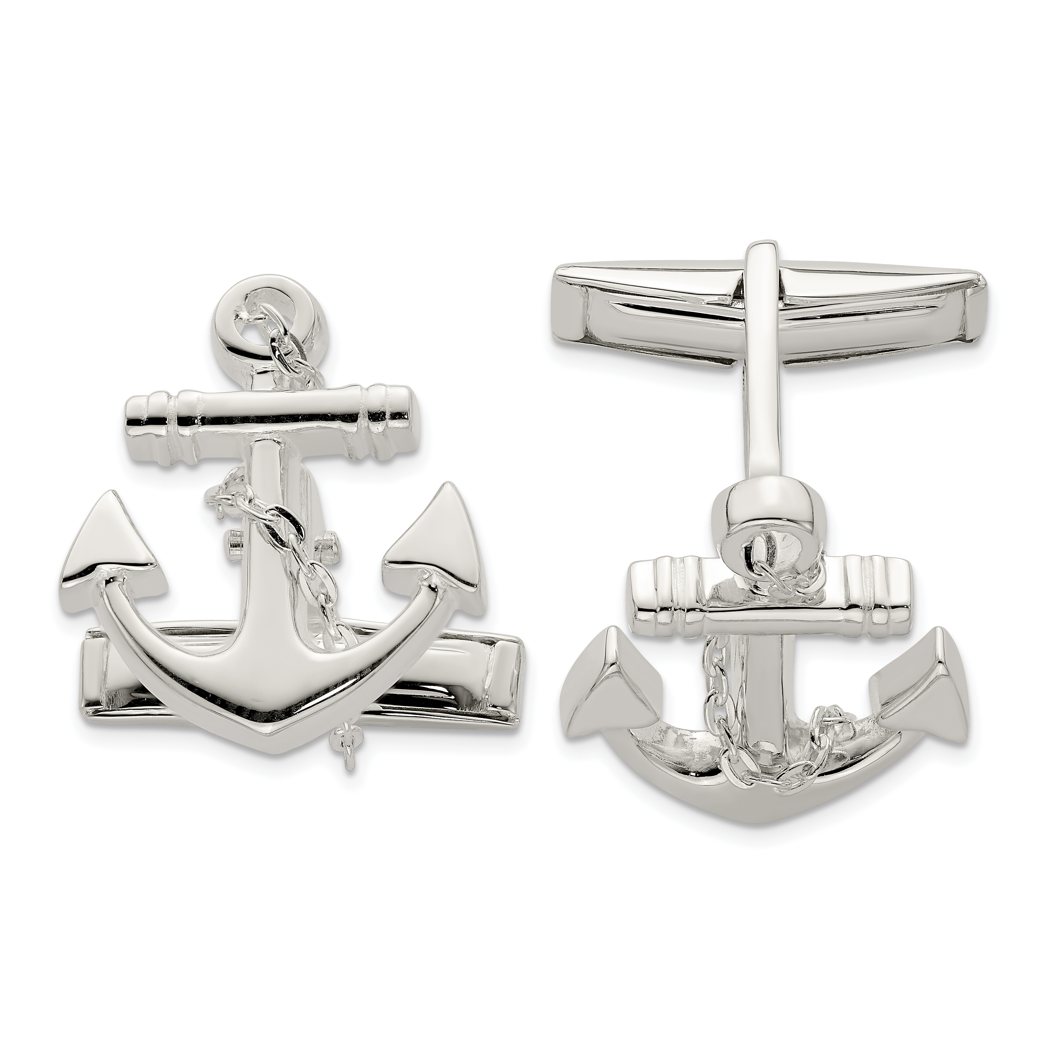 Sterling Silver Anchor with dangle rope Cufflinks (QQ560)