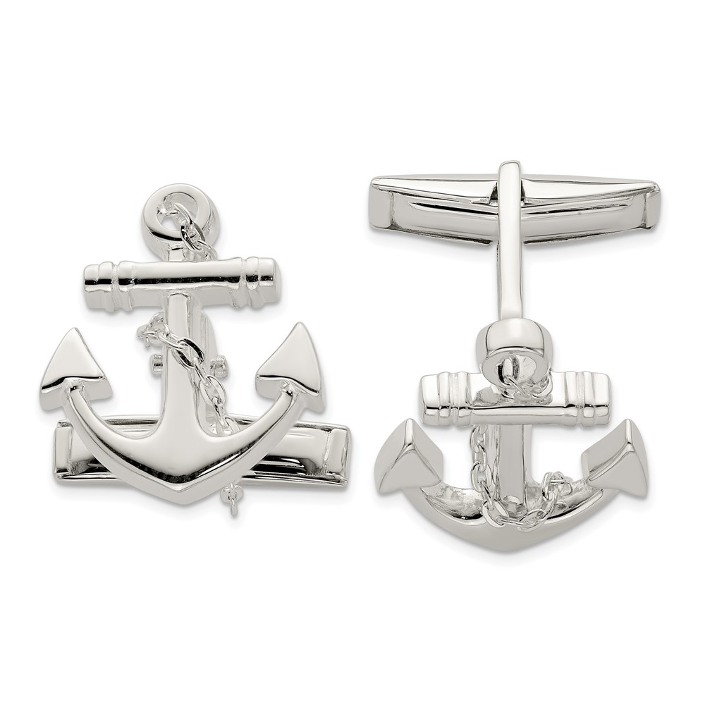 Sterling Silver Anchor with dangle rope Cufflinks (QQ560)