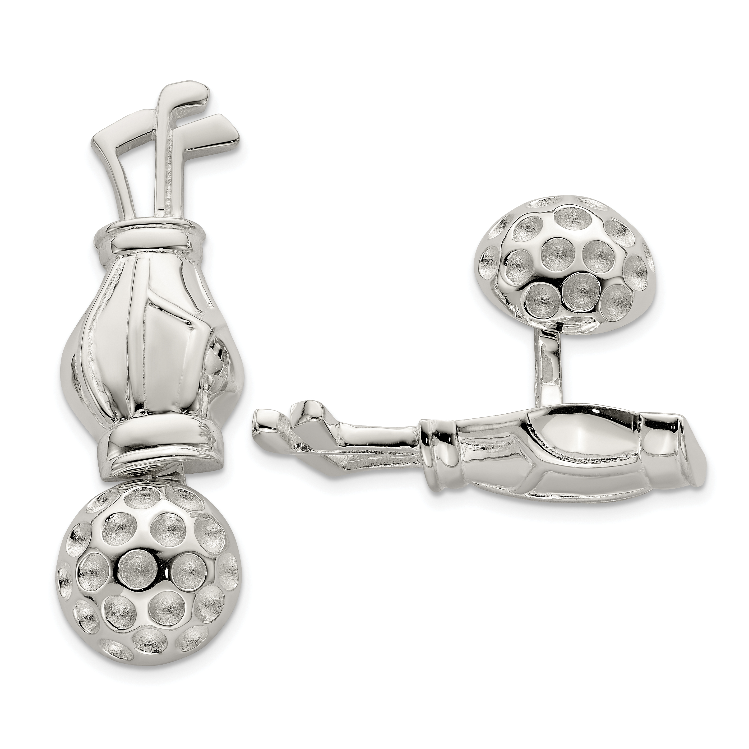 Sterling Silver Reversible Golf Clubs &Ball Cufflinks (QQ567)