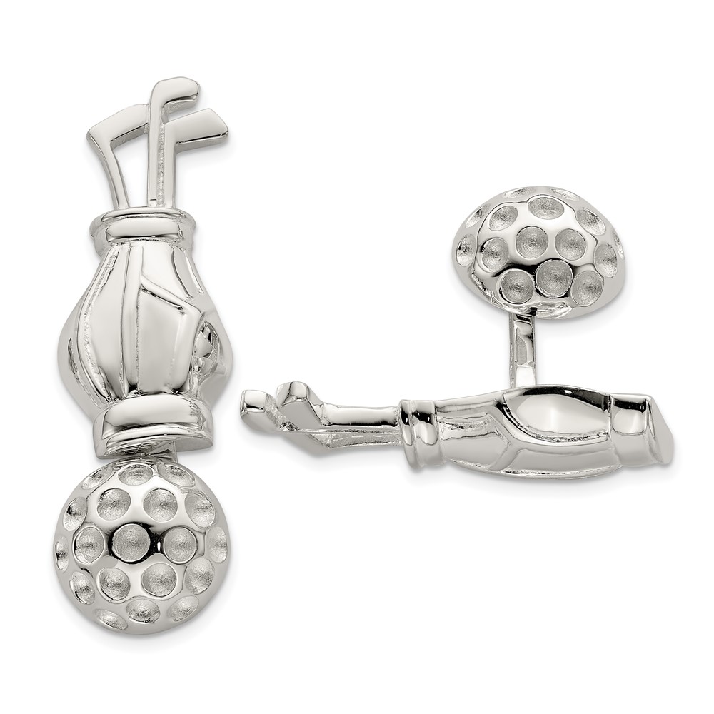 Sterling Silver Reversible Golf Clubs &Ball Cufflinks (QQ567)
