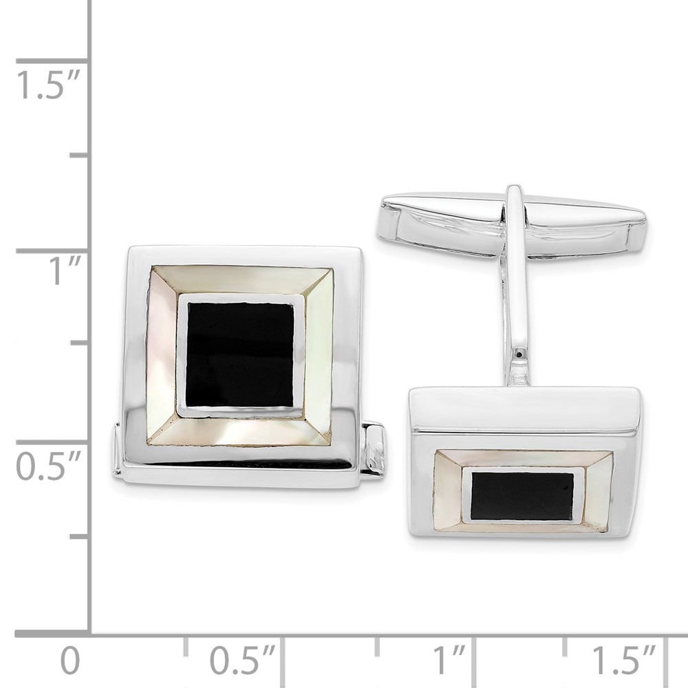 Sterling Silver Rhodium-plated Mother Of Pearl & Enamel Cufflinks (QQ570)