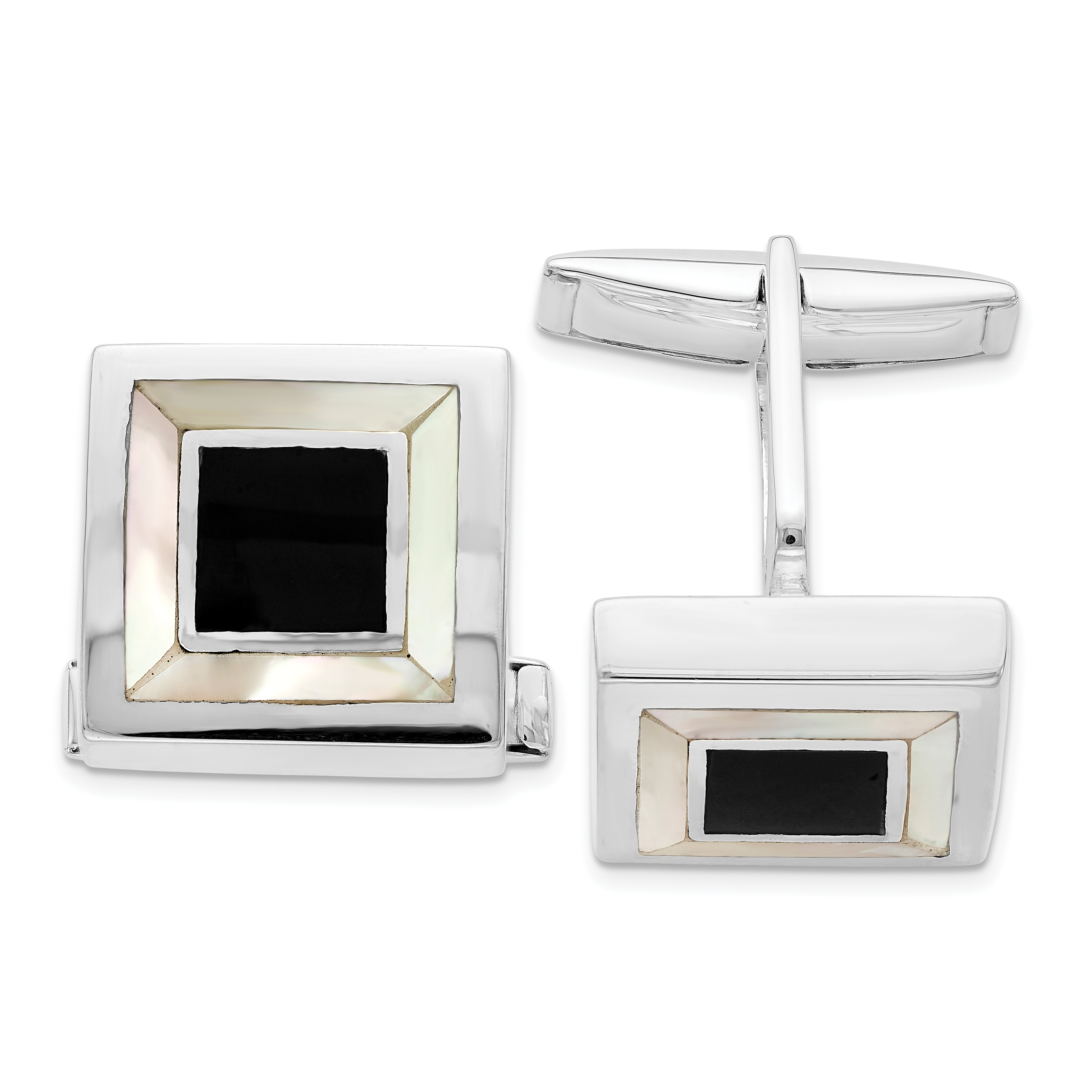 Sterling Silver Rhodium-plated Mother Of Pearl & Enamel Cufflinks (QQ570)
