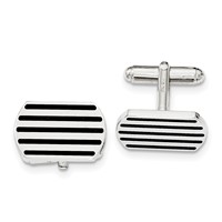 Sterling Silver Black 5 Stripe Enamel Cuff Link view 1