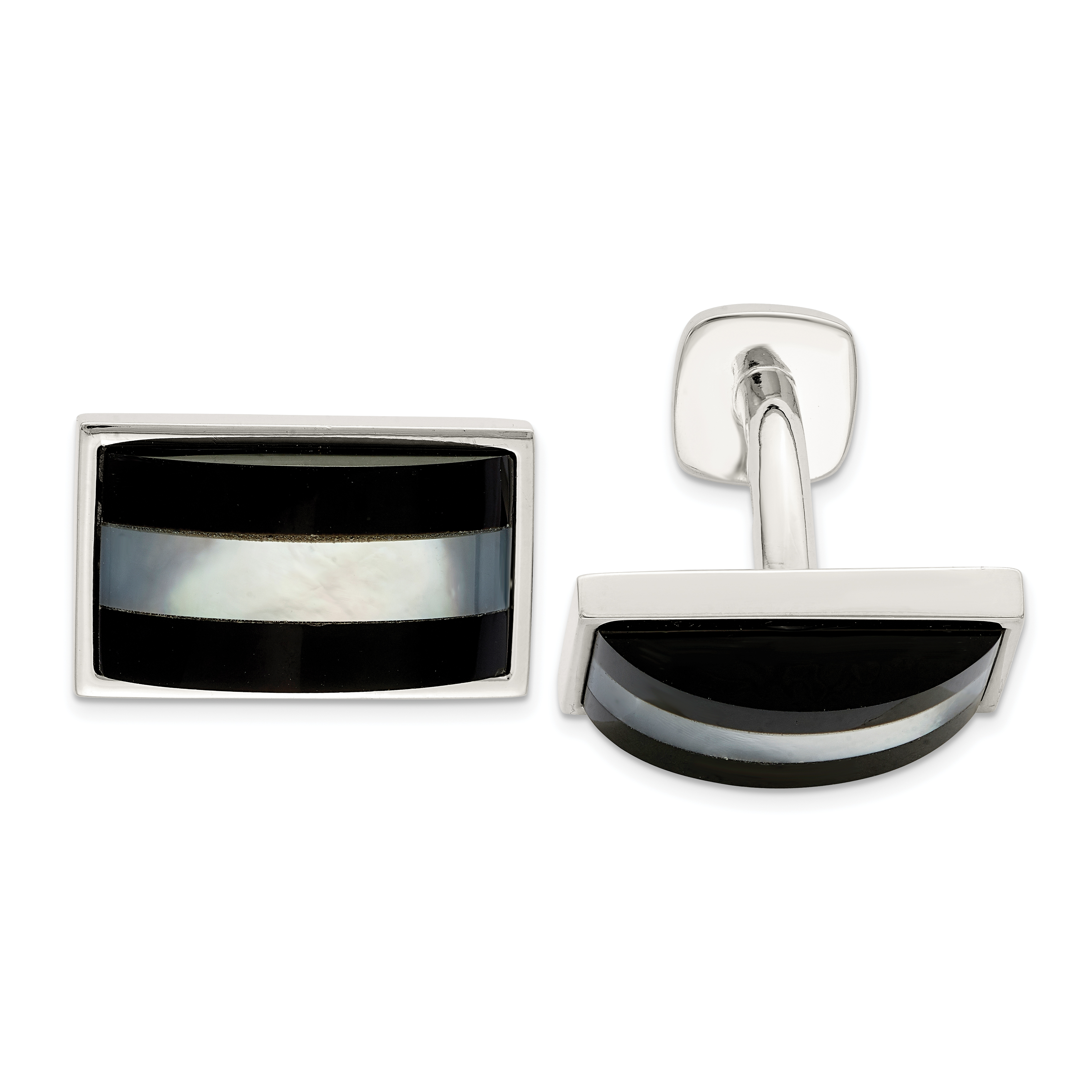 Sterling Silver Mother Of Pearl & Onyx Cufflinks (QQ578)