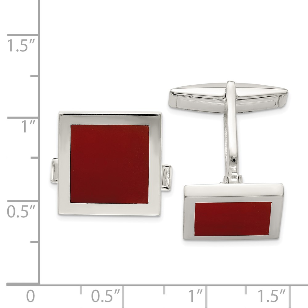 Sterling Silver Red Agate Cuff Links (QQ579)