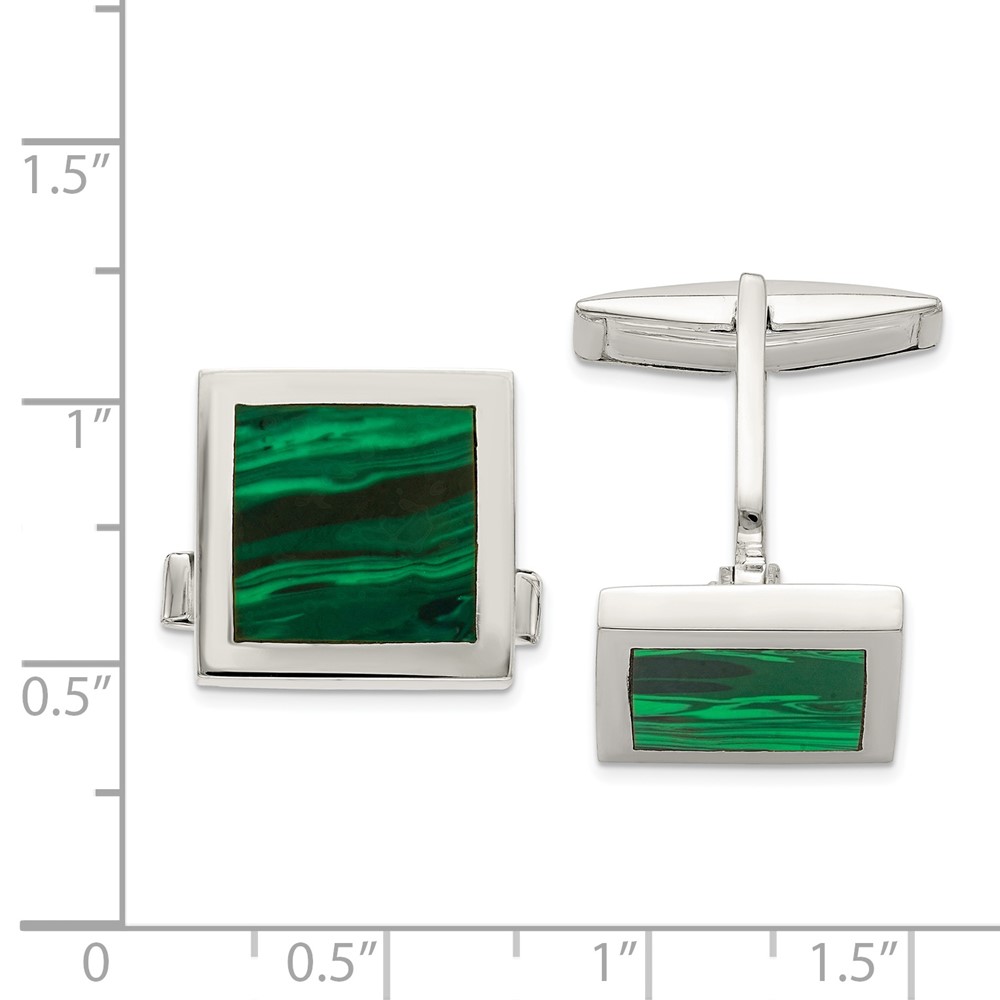 Sterling Silver Malachite Cuff Links (QQ582)