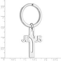 Sterling Silver Rhodium-plated Jesus Cross Key Ring view 3