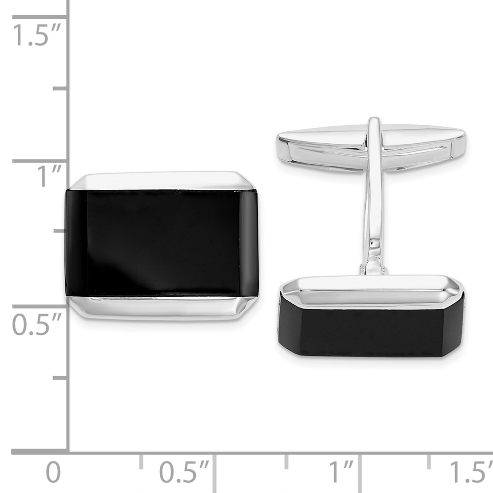 Sterling Silver Rhodium-plated Rectangle Onyx Cuff Links (QQ607)
