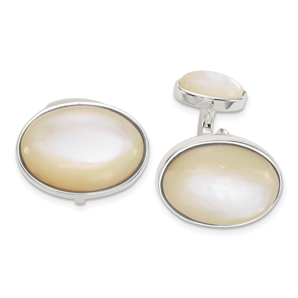 Sterling Silver Oval Mother of Pearl Cuff Links (QQ609)