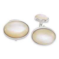 Sterling Silver Oval Mother of Pearl Cuff Links view 1