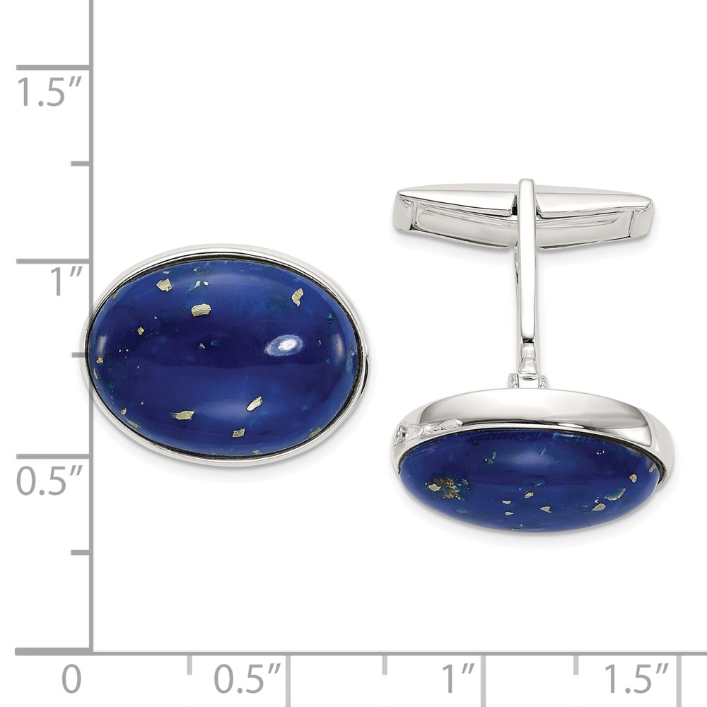 Sterling Silver Cabochon Lapis Cuff Links (QQ611)