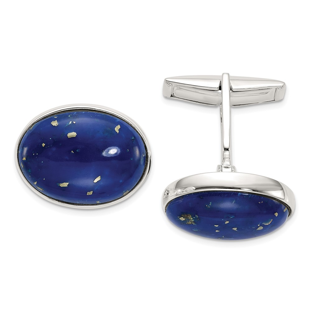 Sterling Silver Cabochon Lapis Cuff Links (QQ611)