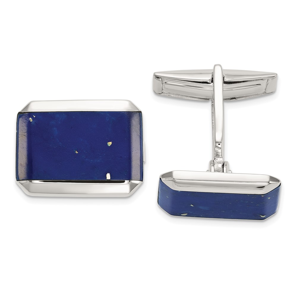 Sterling Silver Rectangle Lapis Cuff Links (QQ612)