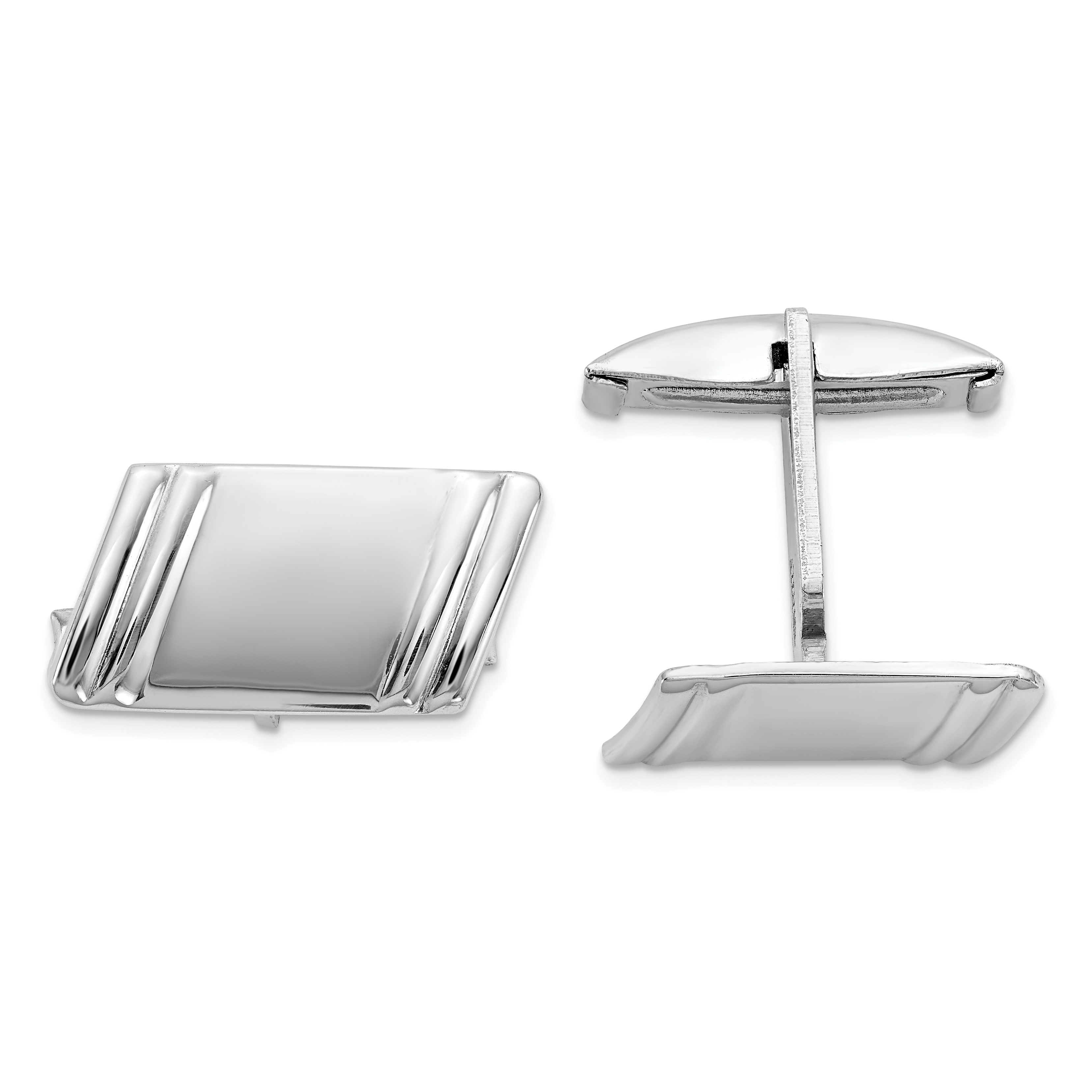 Sterling Silver Rhodium-plated Diagonal Stripes Cuff Links (QQ620)