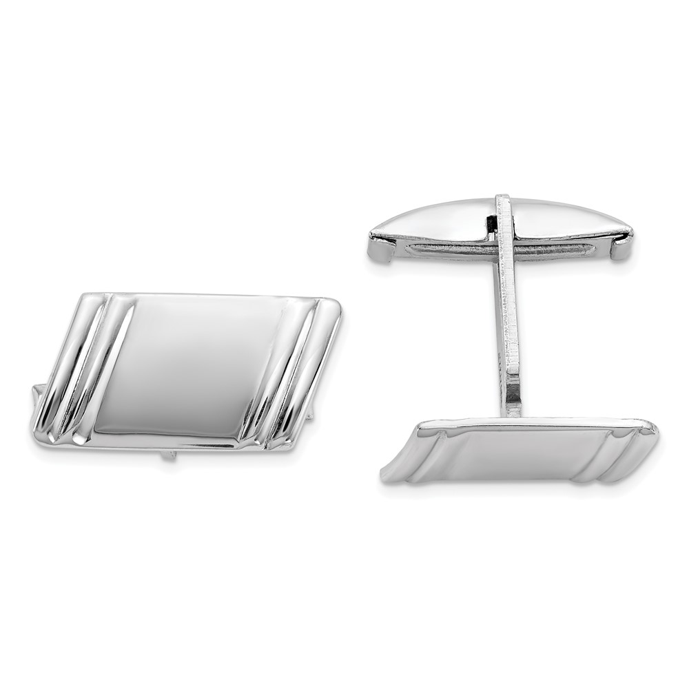 Sterling Silver Rhodium-plated Diagonal Stripes Cuff Links (QQ620)