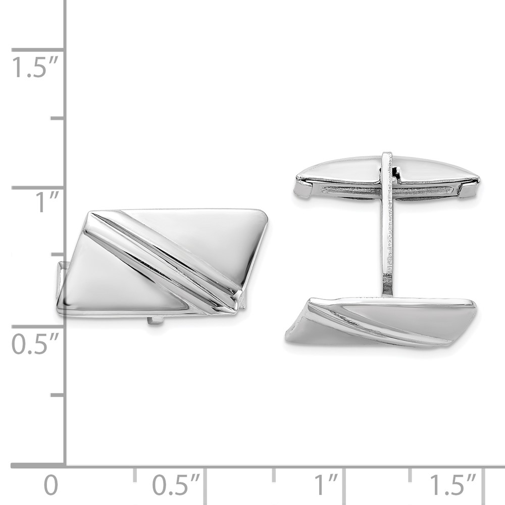 Sterling Silver Rhodium-plated Stripe Design Cuff Links (QQ621)