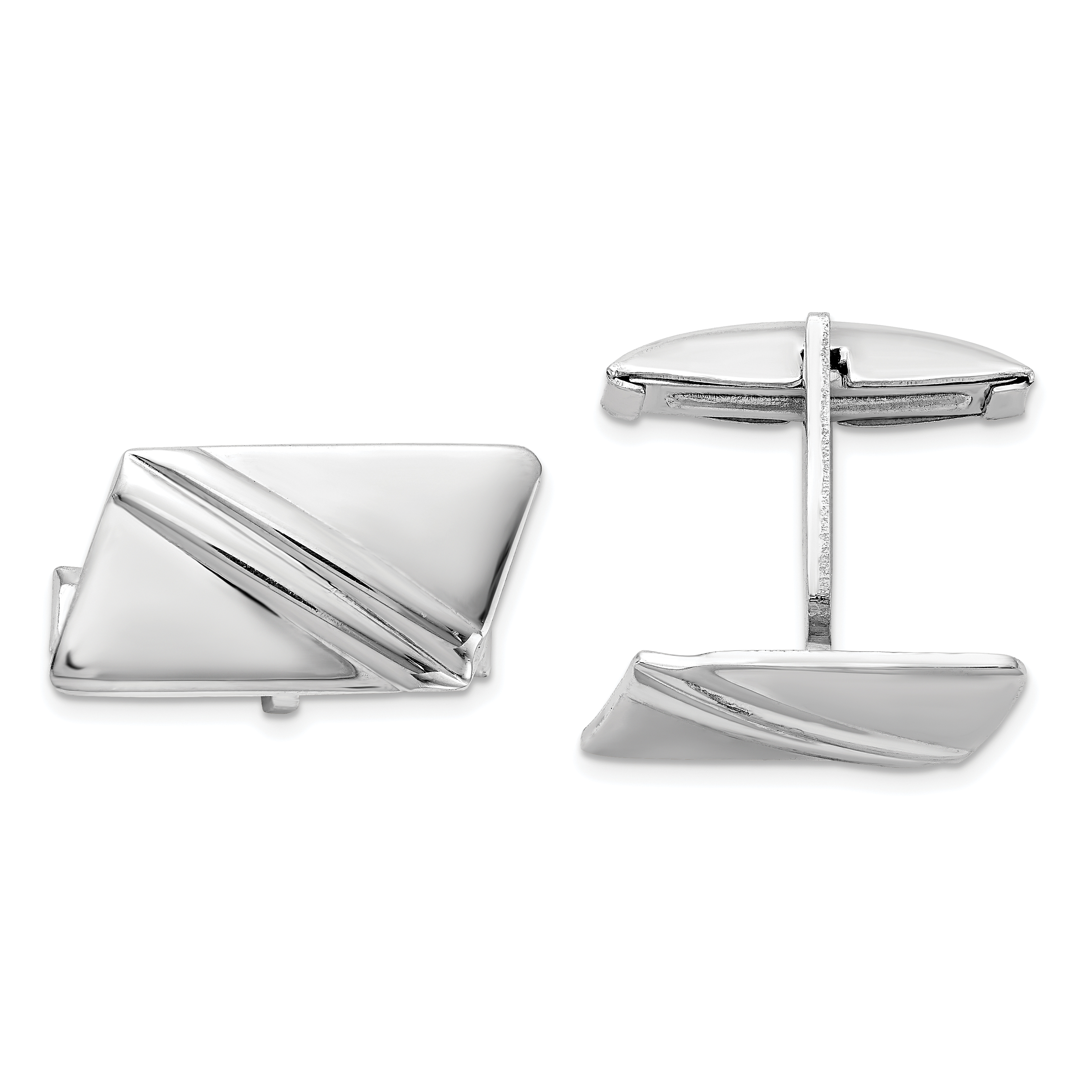 Sterling Silver Rhodium-plated Stripe Design Cuff Links (QQ621)