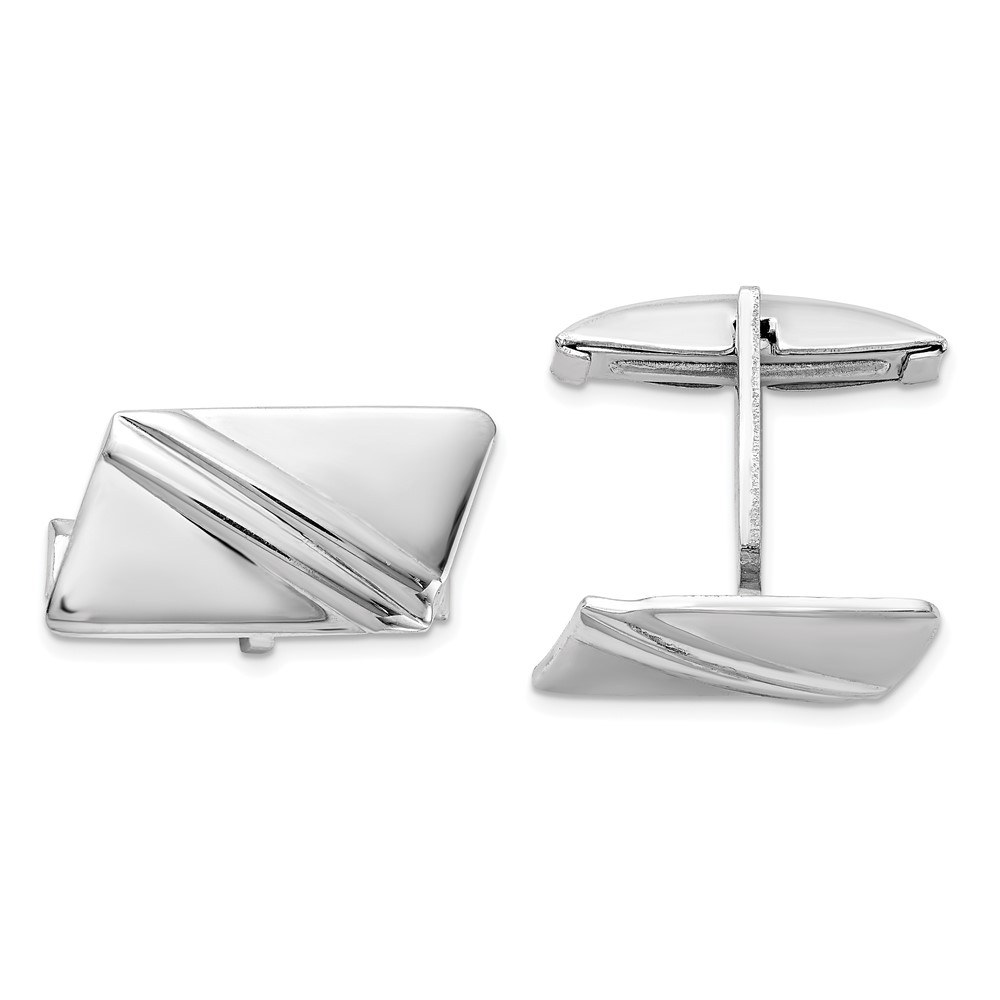 Sterling Silver Rhodium-plated Stripe Design Cuff Links (QQ621)