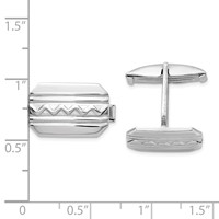 Sterling Silver Rhodium-plated Wave Design Cuff Links view 2