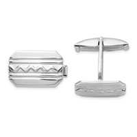 Sterling Silver Rhodium-plated Wave Design Cuff Links view 1