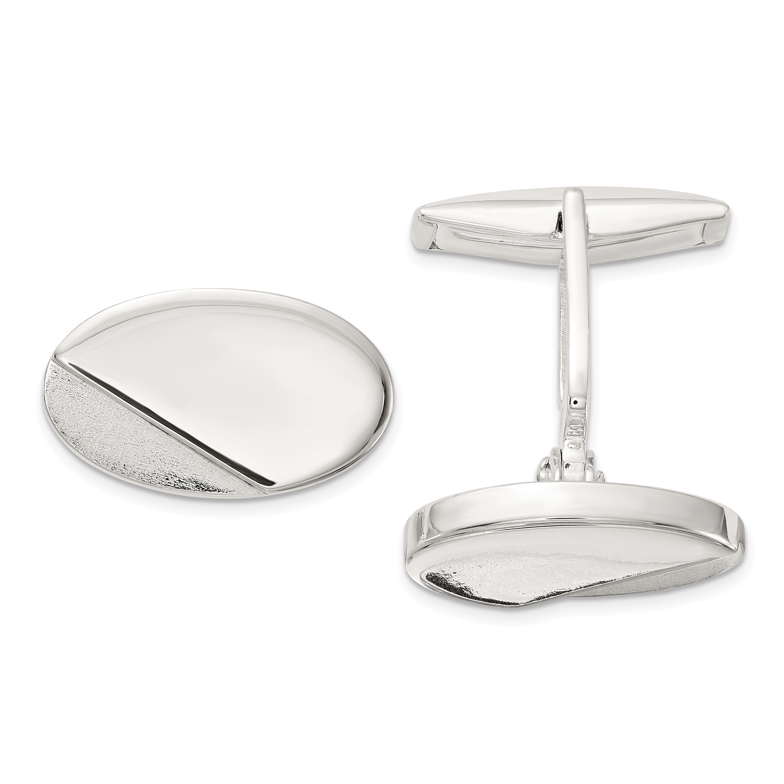 Sterling Silver Polished and Textured Oval Cuff Links (QQ634)