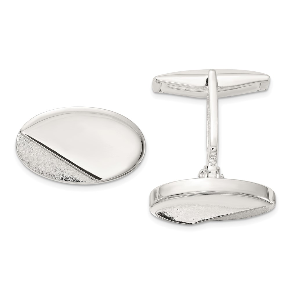 Sterling Silver Polished and Textured Oval Cuff Links (QQ634)