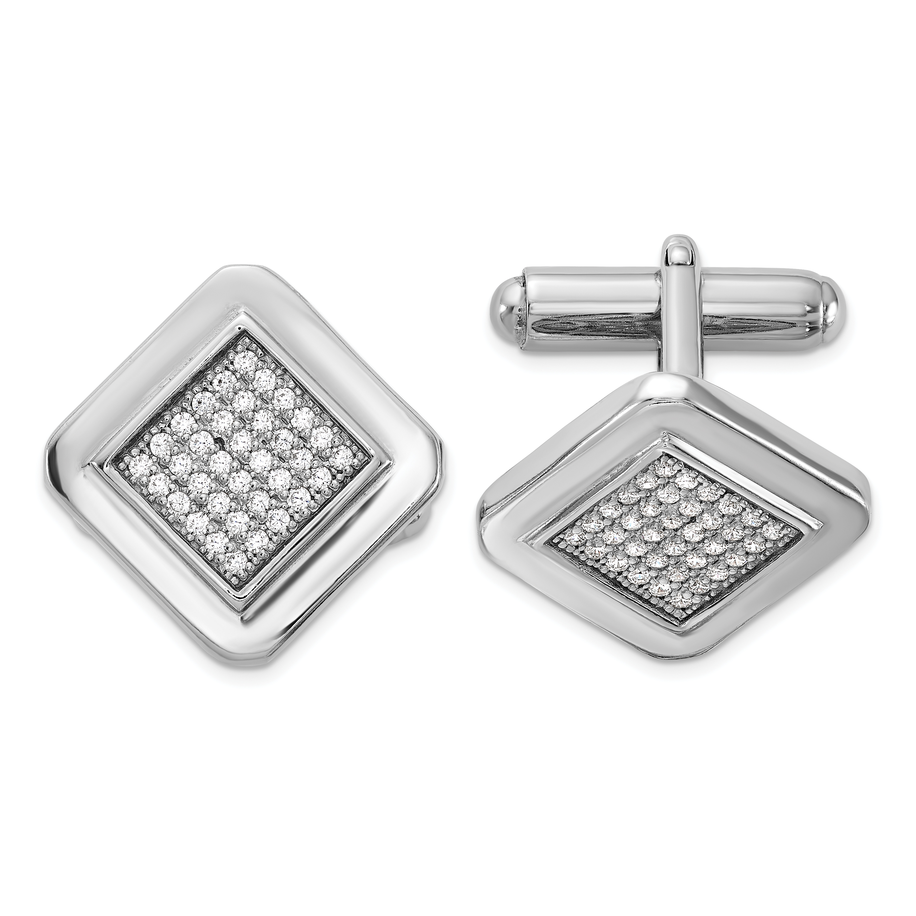 Sterling Silver Rhodium-plated Polished CZ Square Cuff Links (QQ636)