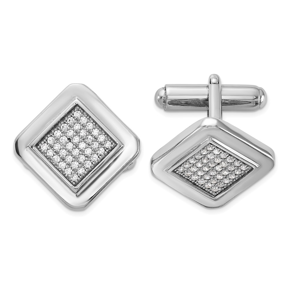 Sterling Silver Rhodium-plated Polished CZ Square Cuff Links (QQ636)