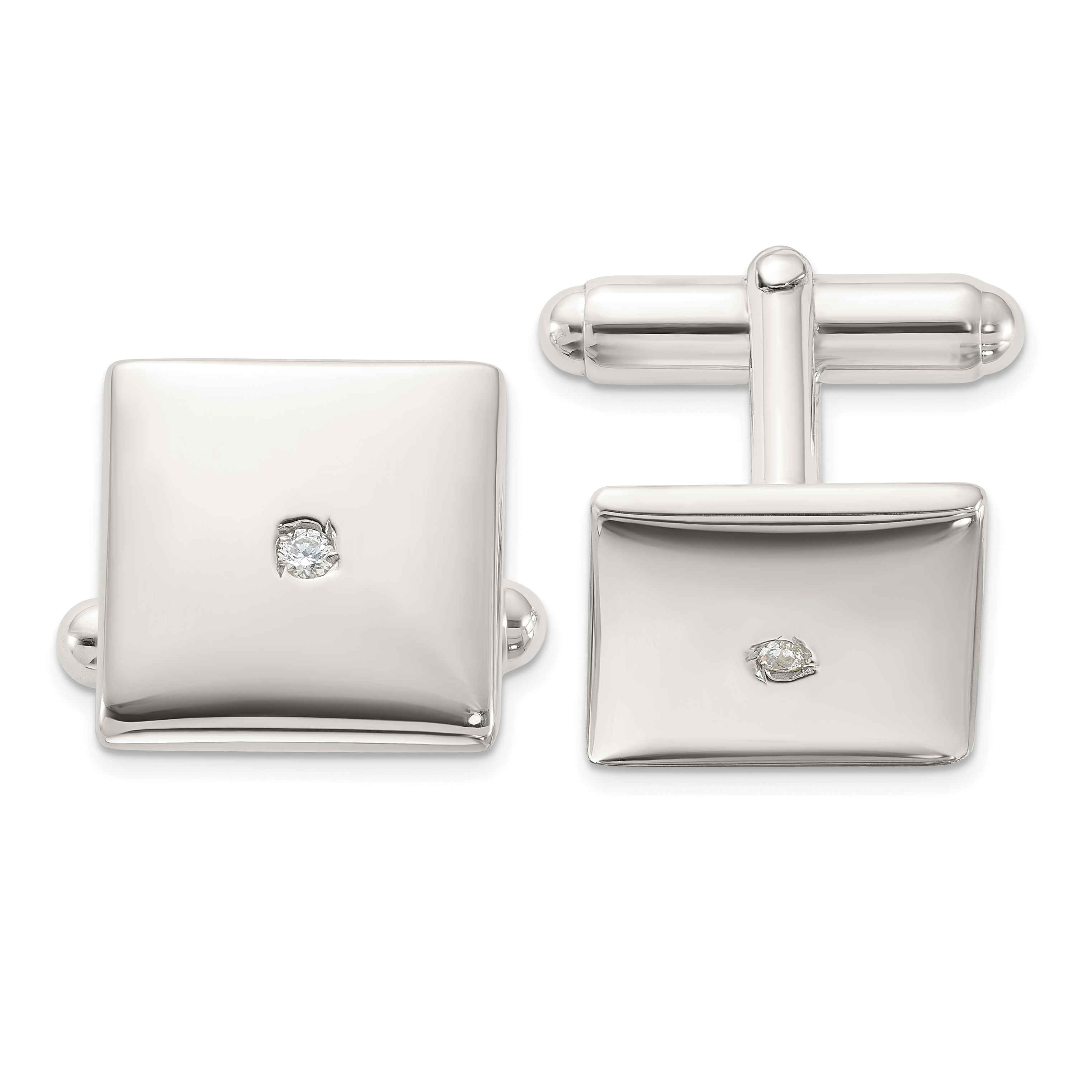 Sterling Silver Rhodium-plated Polished with CZ Square Cuff Links (QQ637)