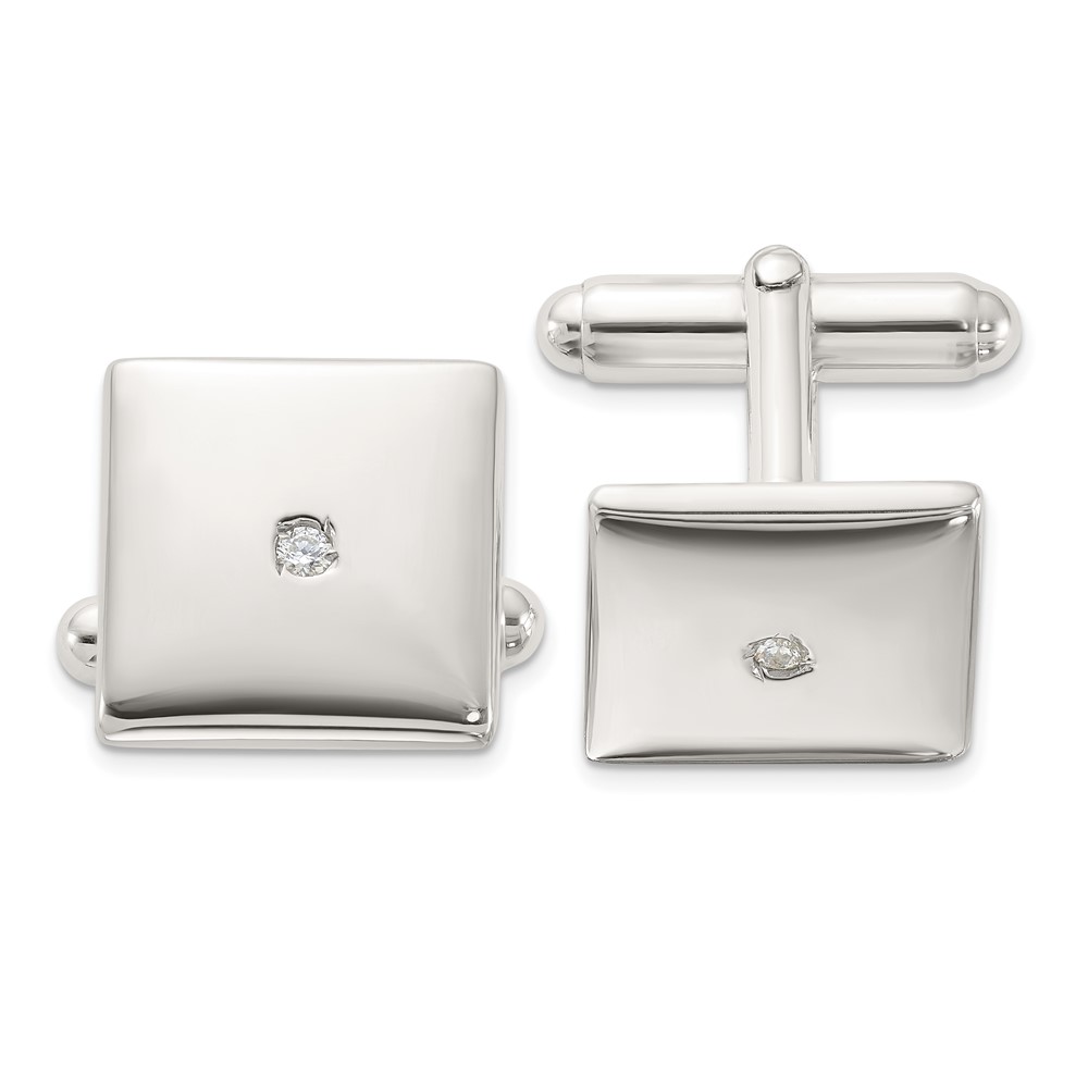 Sterling Silver Rhodium-plated Polished with CZ Square Cuff Links (QQ637)