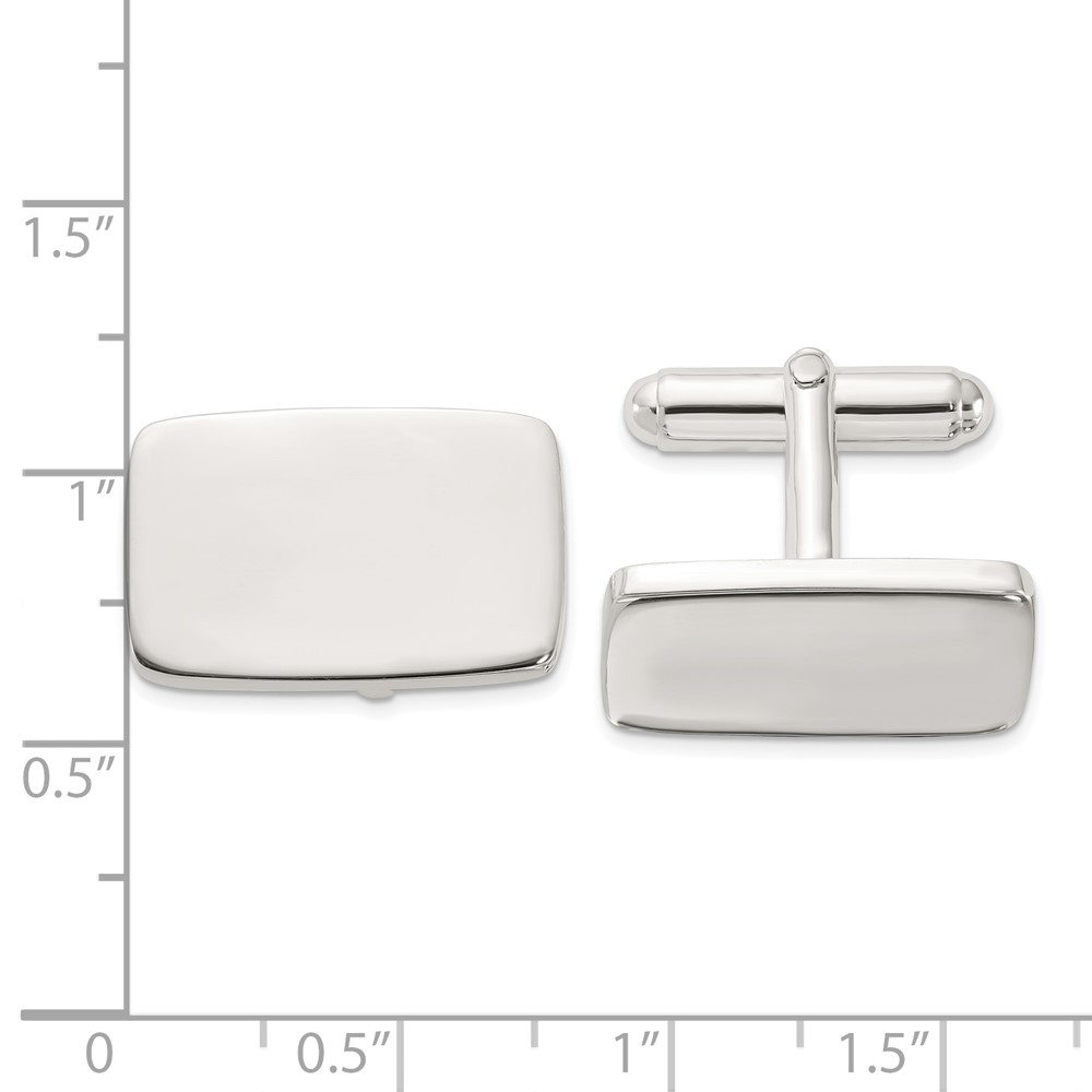 Sterling Silver Rhodium-plated Polished Rectangle Cuff Links (QQ640)
