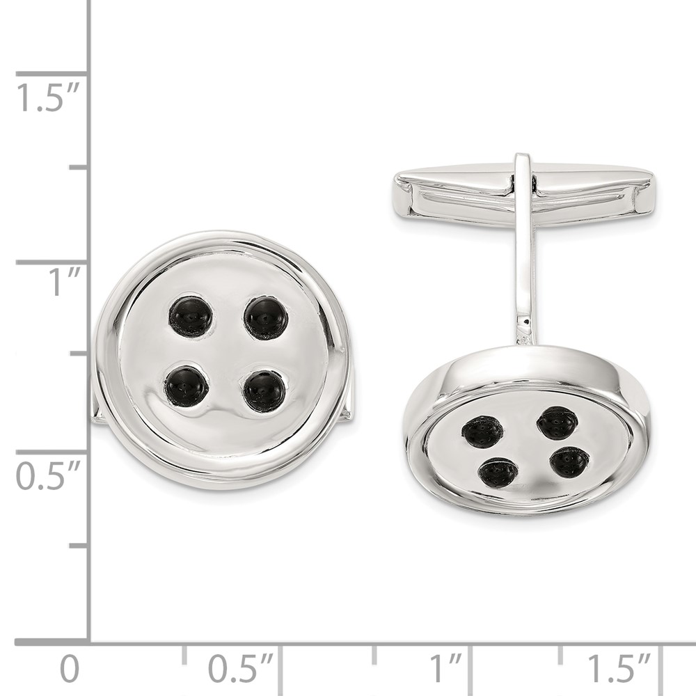 Sterling Silver Polished Onyx Button Cuff Links (QQ644)