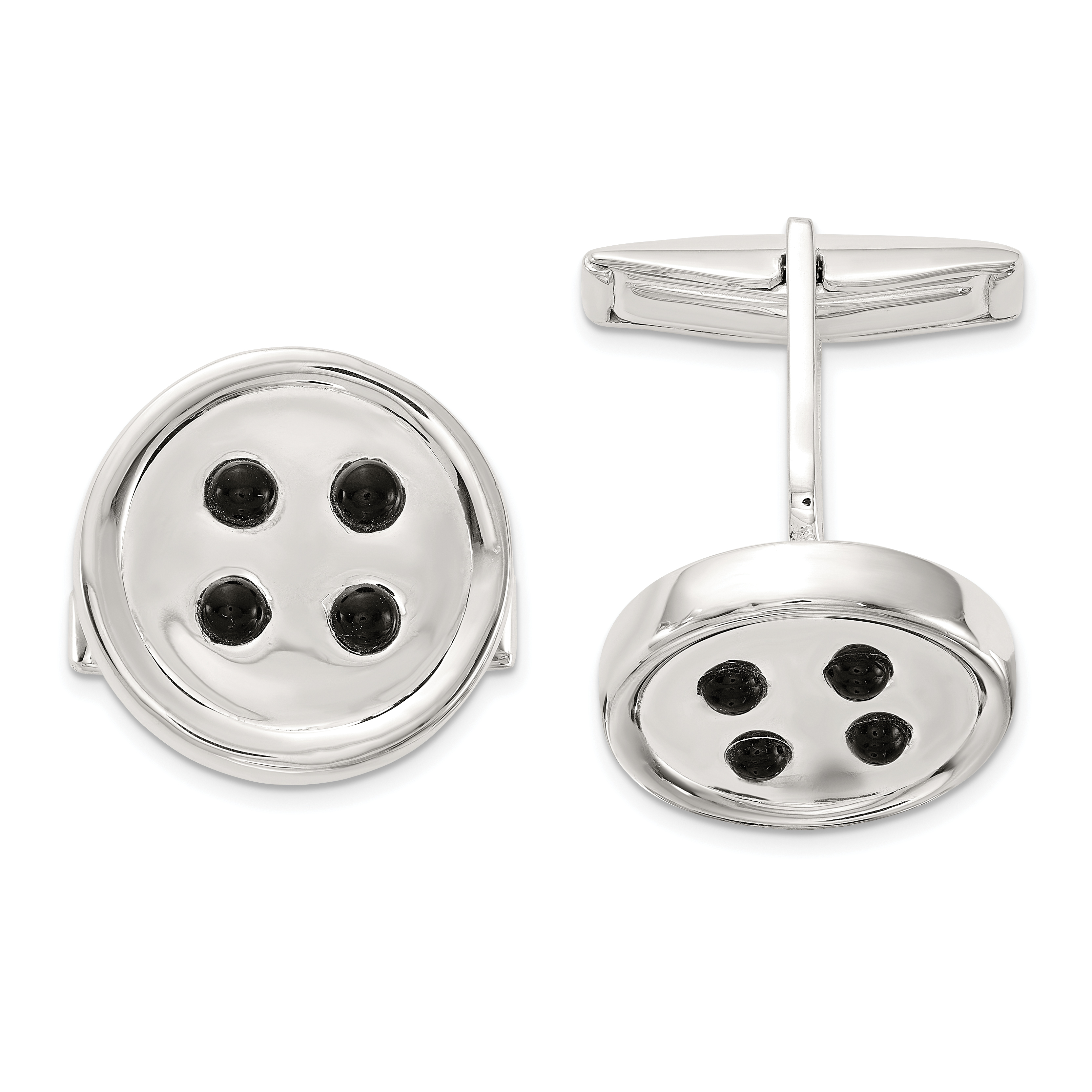 Sterling Silver Polished Onyx Button Cuff Links (QQ644)