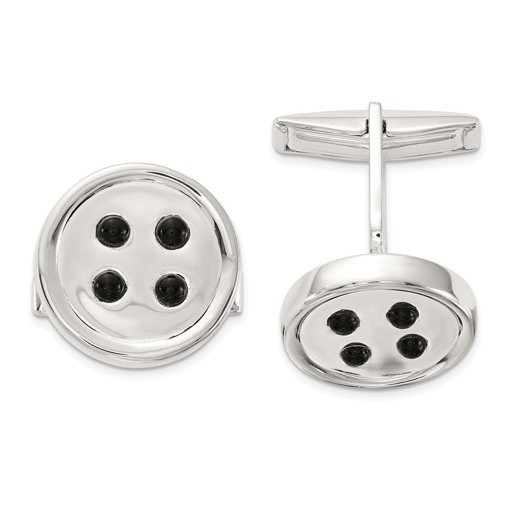 Sterling Silver Polished Onyx Button Cuff Links (QQ644)