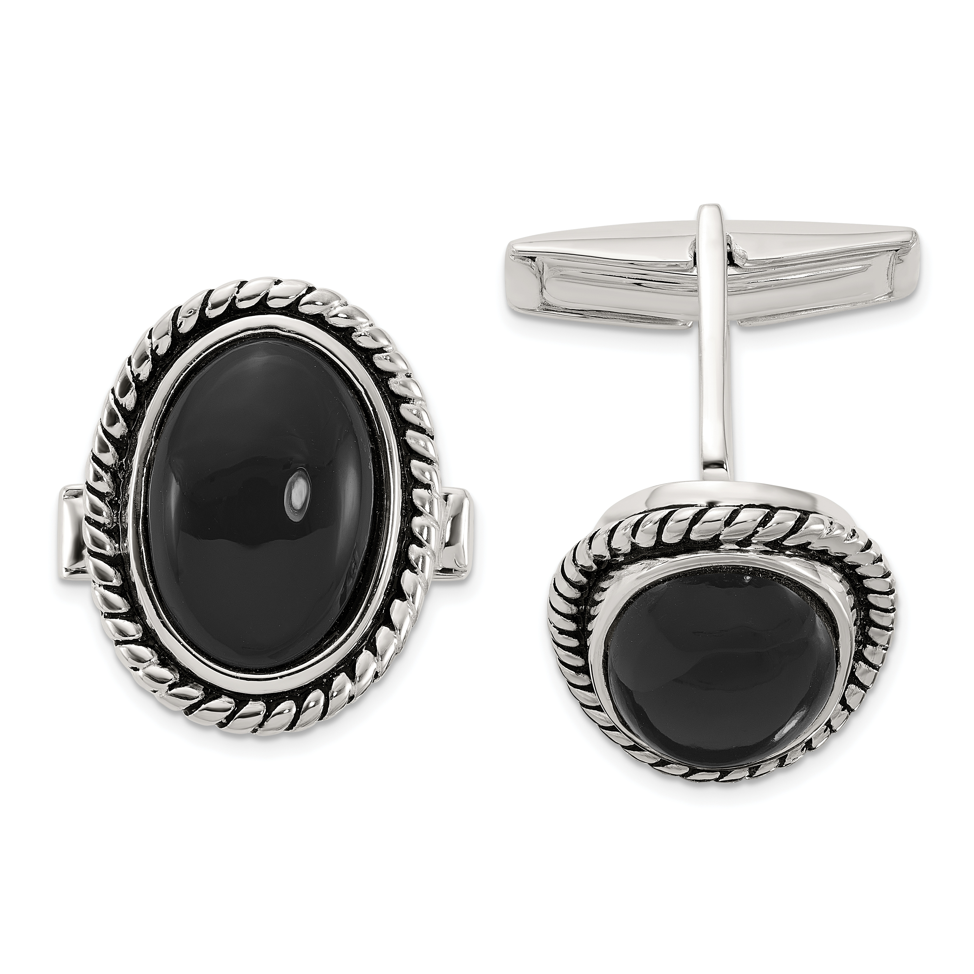 Sterling Silver Onyx Enameled Cuff Links (QQ649)