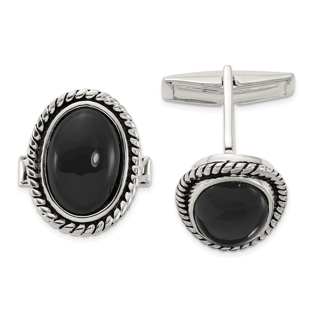 Sterling Silver Onyx Enameled Cuff Links (QQ649)